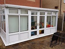 Lean to White UPVC Conservatory With PVC Infill Panels. 3 double glazed glass with condensation replaced.